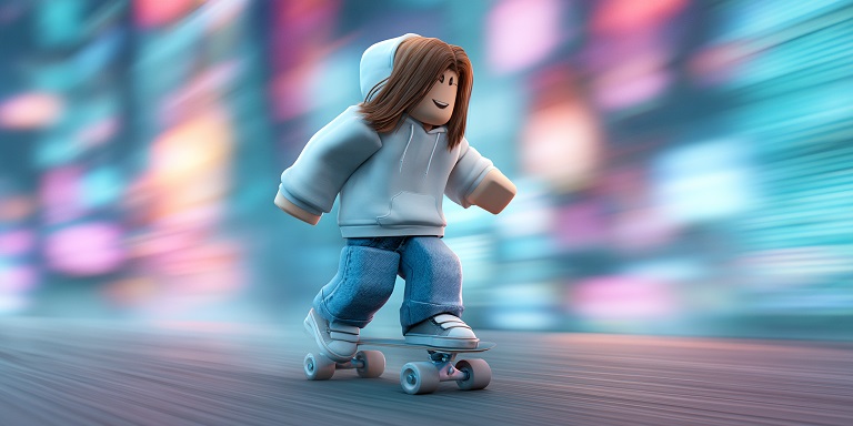 A character on skateboard in the speed keyboard escape game